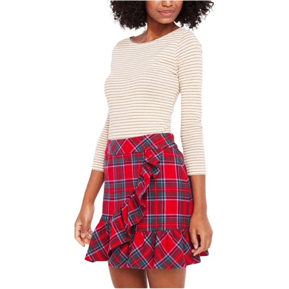 Vineyard Vines Red Nantucket Tartan Ruffle Mini Skirt Size 2